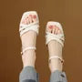 Chunky Heel Square Toe Plain Faux Leather Sandals