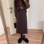 High Waist Plain Slit Midi H-Line Skirt