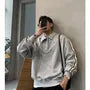 Long-Sleeve Stripe Trim Polo-Neck Sweatshirt