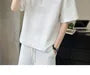 Set: Elbow-Sleeve Plain Textured Half-Zip Polo Shirt + Drawstring Waist Wide Leg Sweat Shorts