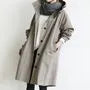 Plain Hooded Long Single-Breasted Trench Jacket