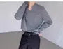 Long-Sleeve Notch Neck Plain T-Shirt