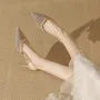 Kitten Heel Pointed Toe Mesh Slingback Sandals