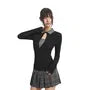 Long Sleeve Collared Two Tone Mock Two Piece Keyhole Top / Mid Waist Plaid Pleated Mini A-Line Skirt
