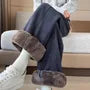 Drawstring Waist Plain Fleece-Lined Corduroy Straight Leg Pants