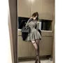 Long Sleeve Mock Neck Plain Mini A-Line Dress