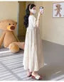 Maternity Short-Sleeve Crewneck Pleated Maxi A-Line Dress