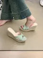 Platform Wedge Faux Leather Slide Sandals