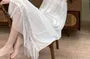 Pajama Set: Spaghetti Strap V-Neck Plain Ruffle Panel Nightdress + V-Neck Panel Lace Midi Tie Front Robe