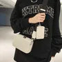 Set: Plain Faux Leather Box Crossbody Bag + Pouch