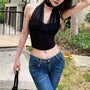 Halter Neck Plain Mesh Panel Corset Top