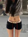 Low Rise Contrast Trim Frayed Denim Shorts