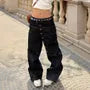 Low Rise Unwashed Button Detail Baggy Jeans