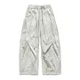 Drawstring Waist Plain Barrel Leg Baggy Pants