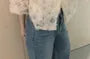 Long-Sleeve Plain Shirred Trim Cardigan