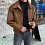 Collared Plain Faux Suede Zip Jacket