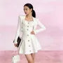 Set: Strapless Button Detail Mini A-Line Knit Dress + Button-Up Cardigan