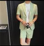 Short-Sleeve Peak Lapel Single-Breasted Plain Blazer / Mid Rise Dress Shorts / Set