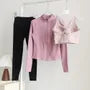 Set: Stand Collar Plain Zip Jacket + Sport Bra Top + High Waist Plain Yoga Pants