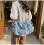 Studded Flap Pocket Washed Denim Crossbody Tote Bag