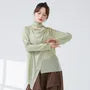 Long-Sleeve Round Neck Plain Side-Slit Asymmetrical Dance Top