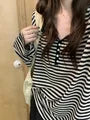 Long-Sleeve Henley Striped Top