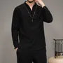 Long-Sleeve V-Neck Plain Frog Button T-Shirt