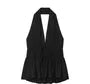 Halter Plain Drawstring Waist Sleeveless Top
