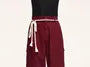 Unisex Details Wide-Leg Cargo Pants with Cord