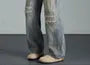 Mid Rise Washed Distressed Wide Leg Jeans