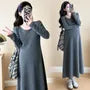 Maternity Long-Sleeve Round Neck Plain Midi A-Line Dress