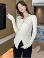 Maternity Long-Sleeve V-Neck Plain Ribbed Knit Top