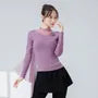 Long-Sleeve Mock Neck Plain Sheer Panel Dance Top