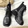 Platform Lace-Up Faux Leather Short Boots