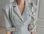 Elbow-Sleeve Lapel Collar Plain Wide Leg Jumpsuit