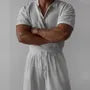 Short-Sleeve Henley Plain Ribbed T-Shirt