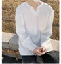 Long-Sleeve Notch Neck Plain Ribbed T-Shirt