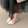 Chunky Heel Pointed Toe Plain Faux Leather Mules