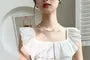 Cap-Sleeve Square Neck Ruffle Trim Hook And Eye Eyelet Lace Crop Corset Top