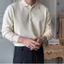 Long Sleeve Open Placket Plain Knit Polo Top