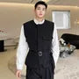 Round Neck Plain Belted Cargo Vest