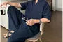 Short-Sleeve Half Buttoned Linen Overhead Shirt / Wide Leg Pants / Set