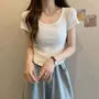 Short Sleeve Scoop Neck Plain Panel Tee