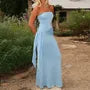 Strapless Plain Tie Waist Maxi Bodycon Dress