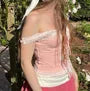 Square-Neck Lace Panel Tie-Up Corset Tank Top