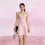 Set: Strapless Button Detail Mini A-Line Knit Dress + Button-Up Cardigan
