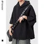 Elbow-Sleeve Plain Hooded Ruched Top