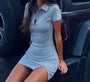 Short-Sleeve Plain Mini Sheath Slit Polo Dress