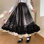 Elastic Waist Plain Bow Tiered Lace Trim Midi A-Line Skirt