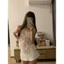 V-Neck Micro Dot Lace Trim Tiered Ruffle Crop Camisole Top